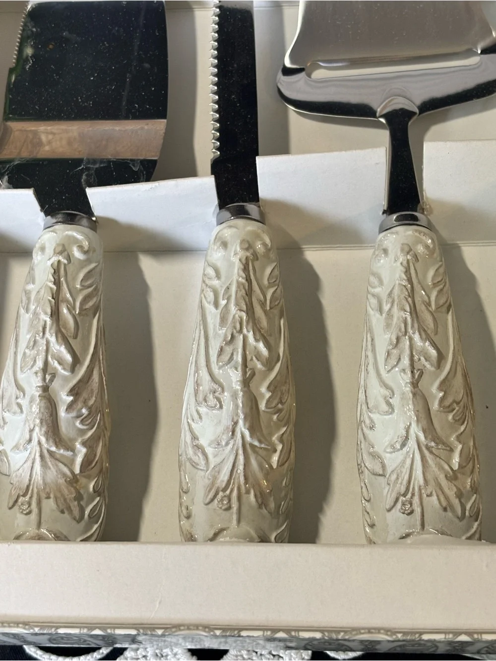 RSVP White Ceramic-Handled Cheese Knife Set Charcuterie Gift Old-New Stock